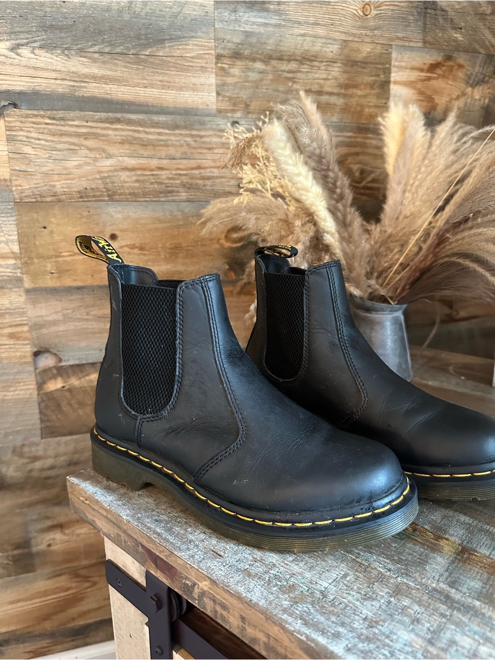 Dr. Martens Women’s Black Chelsea Boots with Yellow Stitching